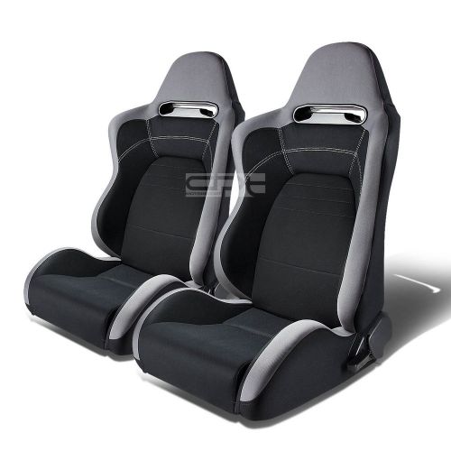 X2 full reclinable black/gray cloth jdm type-r bucket racing seats+silders rail