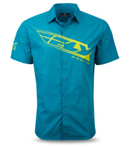 Fly racing casual men&#039;s pit shirt teal lime slim fit short sleeve shirt