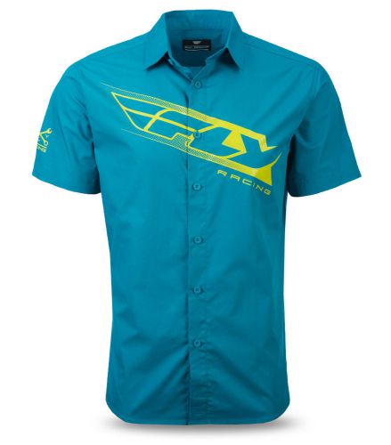 Fly racing casual men's pit shirt teal lime slim fit short sleeve shirt