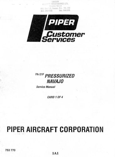 PIPER SERVICE MANUAL PA-31P - PRESSURIZES NAVAJO - CARDS 1, 2, 3, & 4, C $150.00, image 1