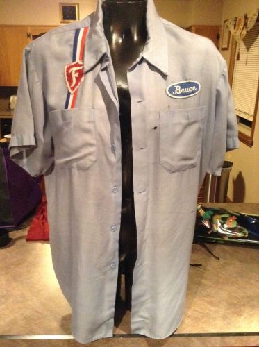 Vintage firestone garage shop shirt with patches   blue w bruce work wear large