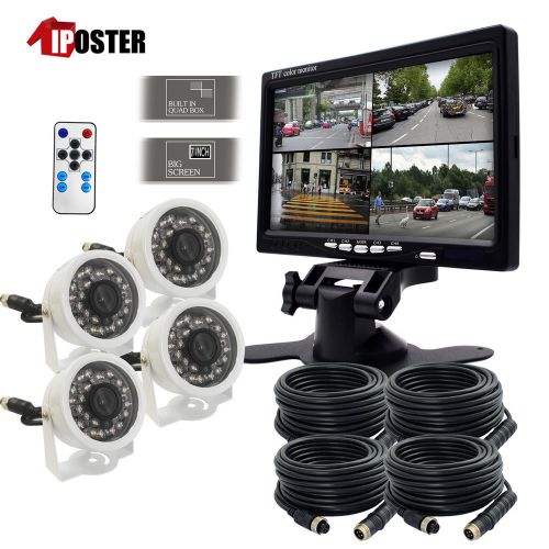 7&#034; split quad car reversing monitor 4 video +4x truck ccd backup camera 24v-12v