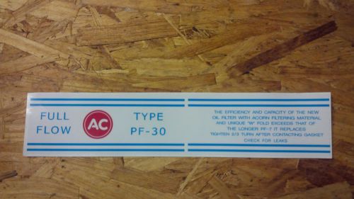 Ac delco pf 30 vintage oil filter label 59-76 pontiac &amp; 60-76 oldsmobile