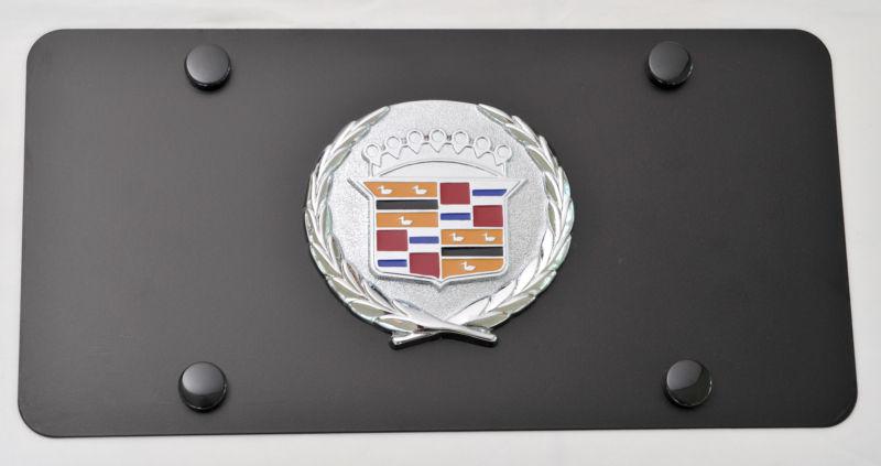 Cadillac 3d emblem on black stainless steel license plate 