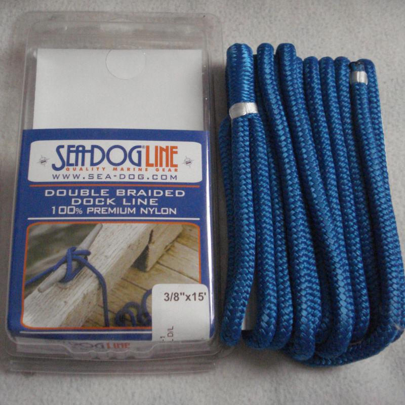 Double braid nylon dock line blue 3/8" x 15' sea-dog premium 12'' eye docking 
