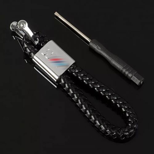 Black leather keychain convention car automobilia keyring fit for bmw m braided