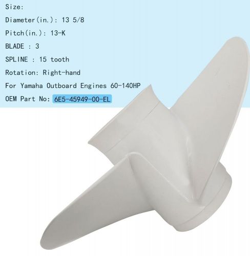 13 5/8x15-K Aluminum Outboard Propeller for Yamaha 60 6E5-45949-00-EL white, US $79.99, image 2