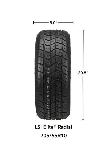 4) 205/65r10 lsi elite dot radial tires on 10x7 black/machined gunslinger wheels