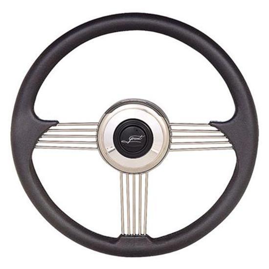 New grant 14-3/4" styled banjo black leather steering wheel, 3-1/4" dish