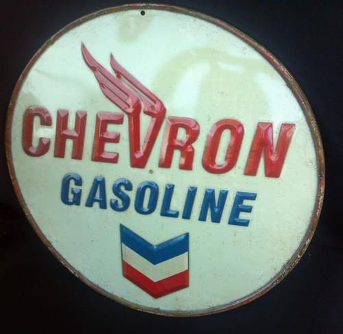 Chevron gas station oil vintage look embossed metal sign man cave garage rat rod