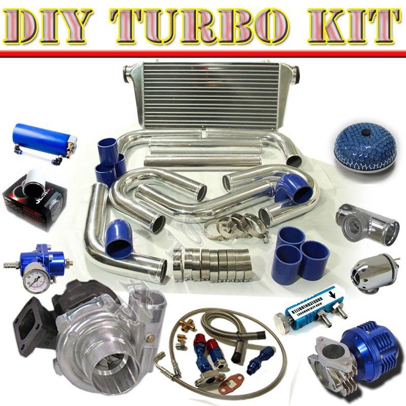 Diy t3/t4 turbo+31" intercooler+2.5" u-pipe piping kit+filter+bov chrome c/blue