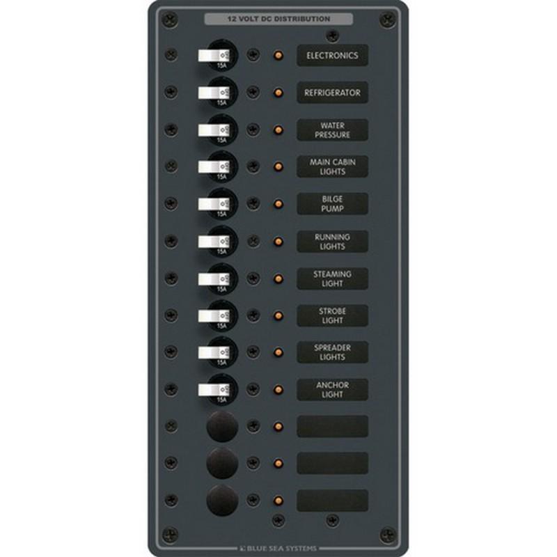 Blue sea 8376 electrical panel vertical dc 13 position 15a circuit breakers 