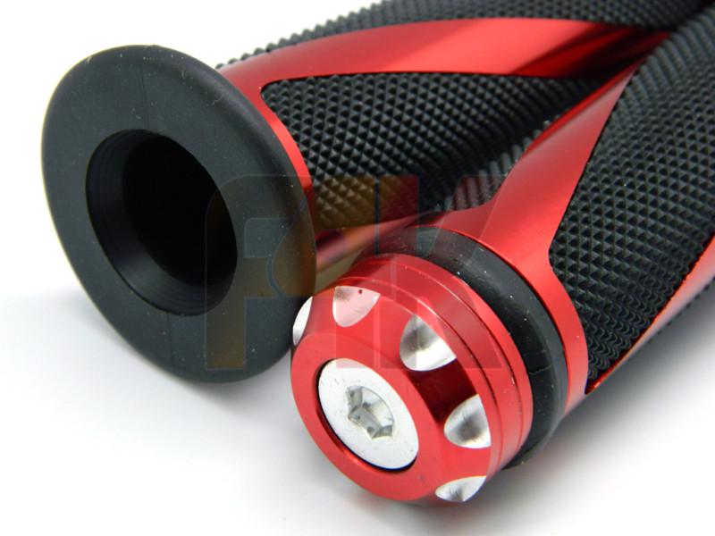 RED MOTORCYCLE ALUMINUM RUBBER HAND GRIPS FOR 7/8