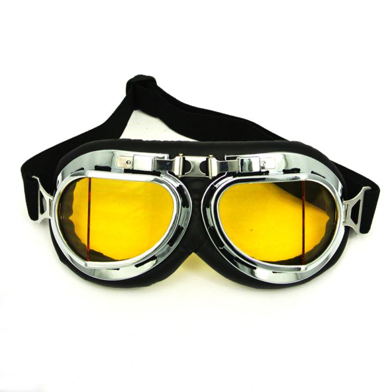 Motorcycle cruiser wwii raf aviator vintage pilot half helmet goggles amber lens