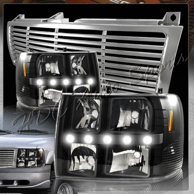 00-06 chevy silverado/suburban/tahoe led drl black headlights+chrome grille