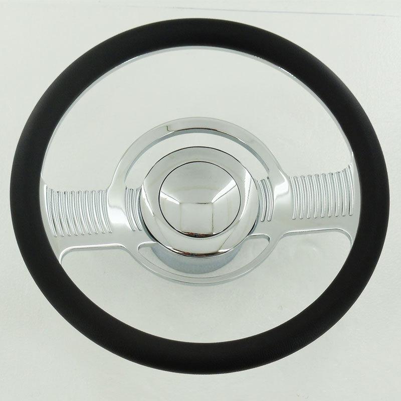 Purchase 14" Billet Chrome Flamed Steering Wheel & Half Wrap Leather