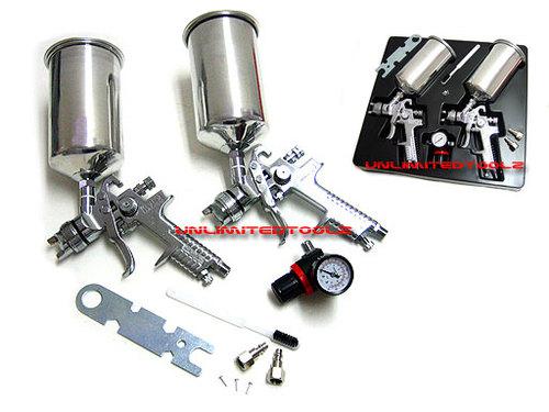 2 hvlp gravity feed spray gun 1.4 & 1.7mm w/gauge auto sprayer painter business