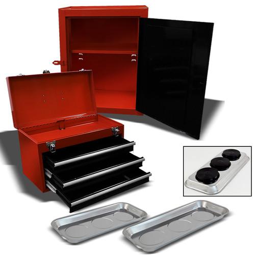 Garage top chest 3 sliding rolling cabinet storage + 2pc magnetic tray 14" x 6"
