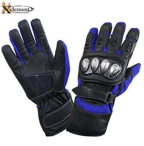 Xelement black and blue leather and nylon gauntlet motorcycle racing gloves