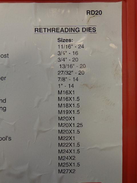 Snap On RD20 20 Piece Master Spindle Rethread Kit --NO RESERVE--, US $40.00, image 4