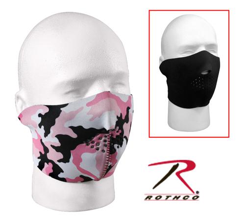 2 in 1 reversible motorcycle biker, ski neoprene face mask - half face pink camo
