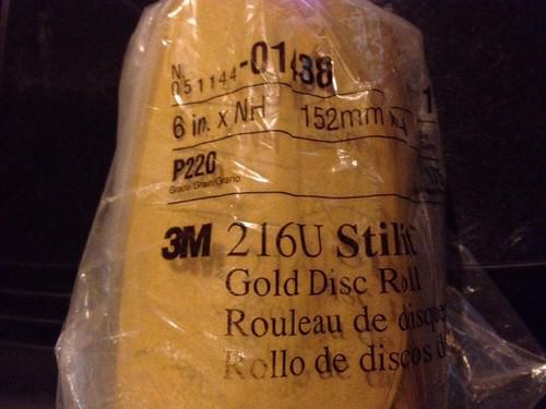 3m 6" 220 grit stikit psa gold sandpaper sanding disc roll 175ct.