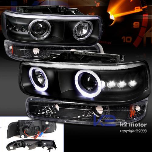 99-02 silverado halo led black projector headlights & bumper lamps