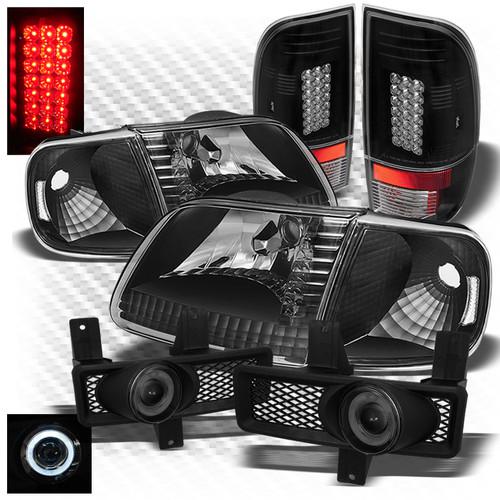 Buy 9798 F150, F250LD Black Headlights + LED Tail Lights + Projector