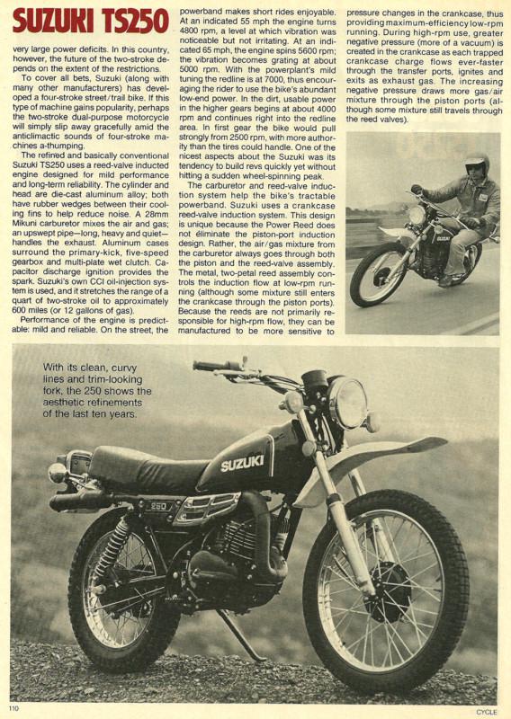 1978 suzuki ts250 motorcycle road test with dyno specs 5 pages ts 250