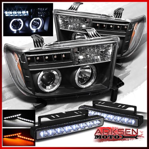 White/amber led bumper fog lamp+07-13 tundra halo black projector headlights set