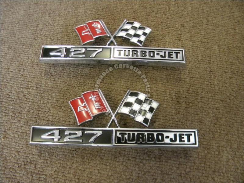 1966 1967 corvette new 3876425 side fender 427 emblems/pr 66 67 turbo jet flags