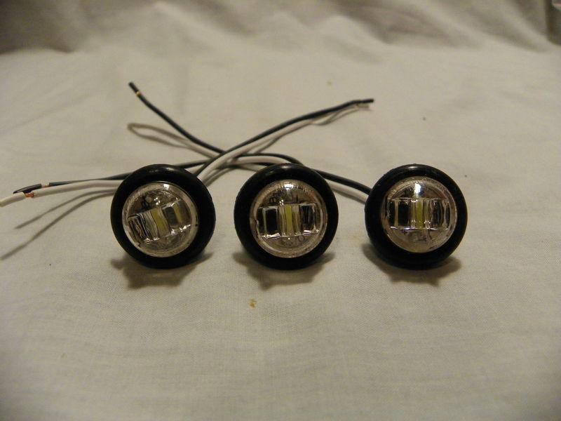 3 led 3/4" clear white auxiliary utility lights w/mntg grommets truck trailer rv