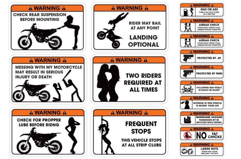 Funny warning decal mx dirt stickers suzuki rm/rmz,kawsaki kx250,ktm sx 16 pack!