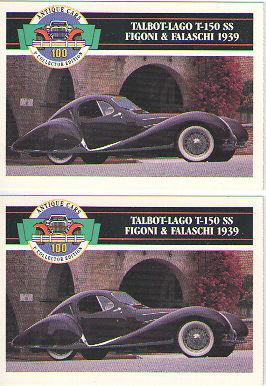 1939 talbot lago t-150 ss baseball card sized cards - lot of 2 - must see !!