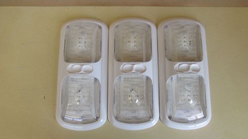 3 double led 12v dome light fixtures - pancake- switch- clear optic lens- white