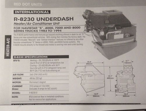 Red dot r8230 underdash heater/air unit for international navistar s series