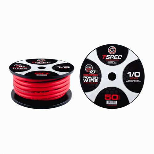 T-spec v10pw-1rd50 v10 series 0 gauge power wire red color 50 feet long spool