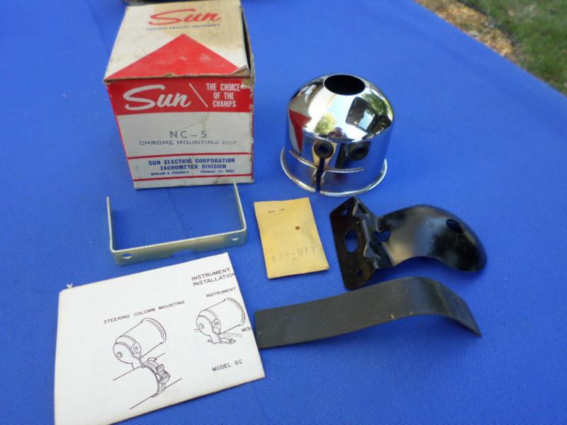 Nos sun nc-5 tach tachometer chrome mounting cup chevrolet pontiac ford rat rod
