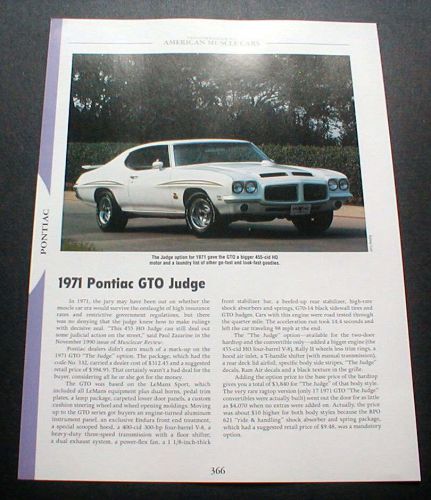 1971 pontiac gto coupe judge photo facts spec sheet &#039;71