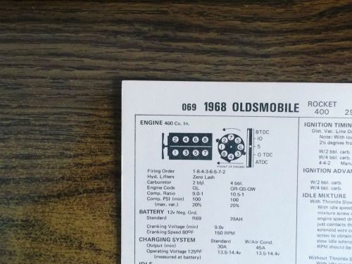 1968 oldsmobile eight series models 400 ci v8 tune up chart