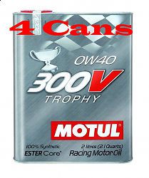 4 motul 300v trophy 0w-40 synthetic racing motor oil - 2 l can ea. - 103127 new
