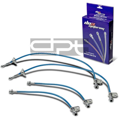 4-pcs stainless steel hose brake line for 90-97 honda accord cb1-cb4 f22a blue