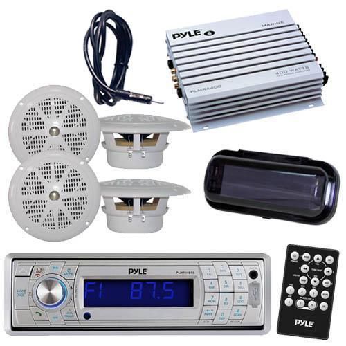 Detachable face marine radio player &amp; bluetooth + amp 4 speakers &amp;cover +antenna