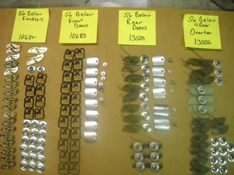 56 chevy belair 4 door  trim fastening clips  for fender,doors &   quarters