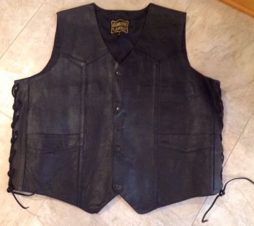 Men&#039;s leather pathway motorcycle vest lace up sides snap front sz. 56