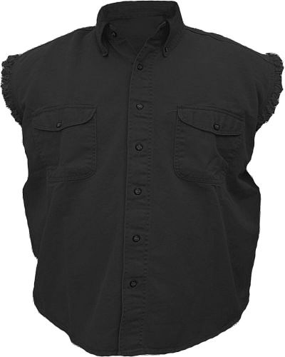 Mens sleeveless denim 100% cotton twill shirt biker motorcycle black large