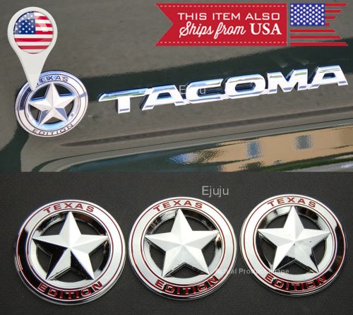 3 x 3&#034; dia chrome plated w/ red engraving texas around star edition emblem logo
