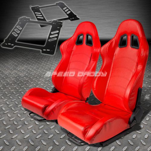 Pair type-1 reclining red pvc leather racing seat+bracket for 92-99 e36 2-door