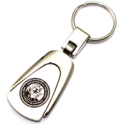 Premium us navy logo metal chrome tear drop key chain ring fob