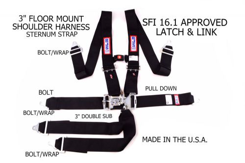 Rjs racing sfi 16.1 latch &amp; link 6 pt harness floor mount sternum black 1138601